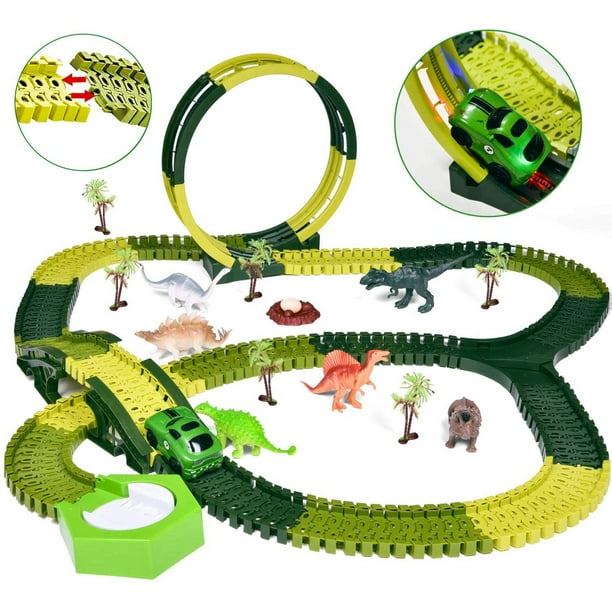 SYOSIN Dinosaur Tracks Toy Race Car Flexible Track Playset 192 Pcs Children Great Gift Set Birthday Present Party Supplies for 3 4 5 6 Year Old Kids 192 Pcs Race Track Set 